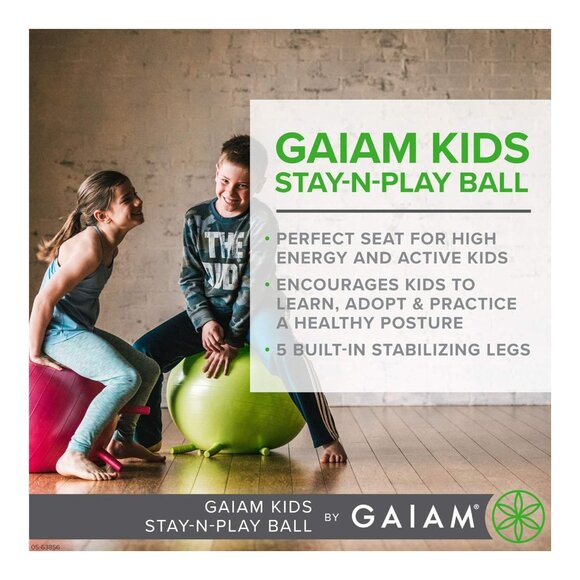 Gaiam Kids Stay-N-Play Balance Ball Chair - 45cm Green Crazy Silly with Air Pump - Picture 2 of 6